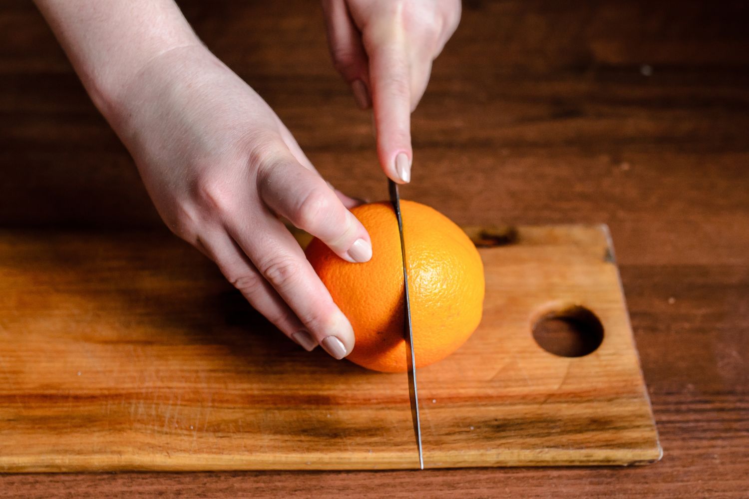 cut the oranges in half crosswise